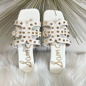 Sam Edelman White and Gold Studded Sandals